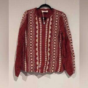 Savanna Jane size small Women’s Embroidered Long-Sleeve Top - Red nwt